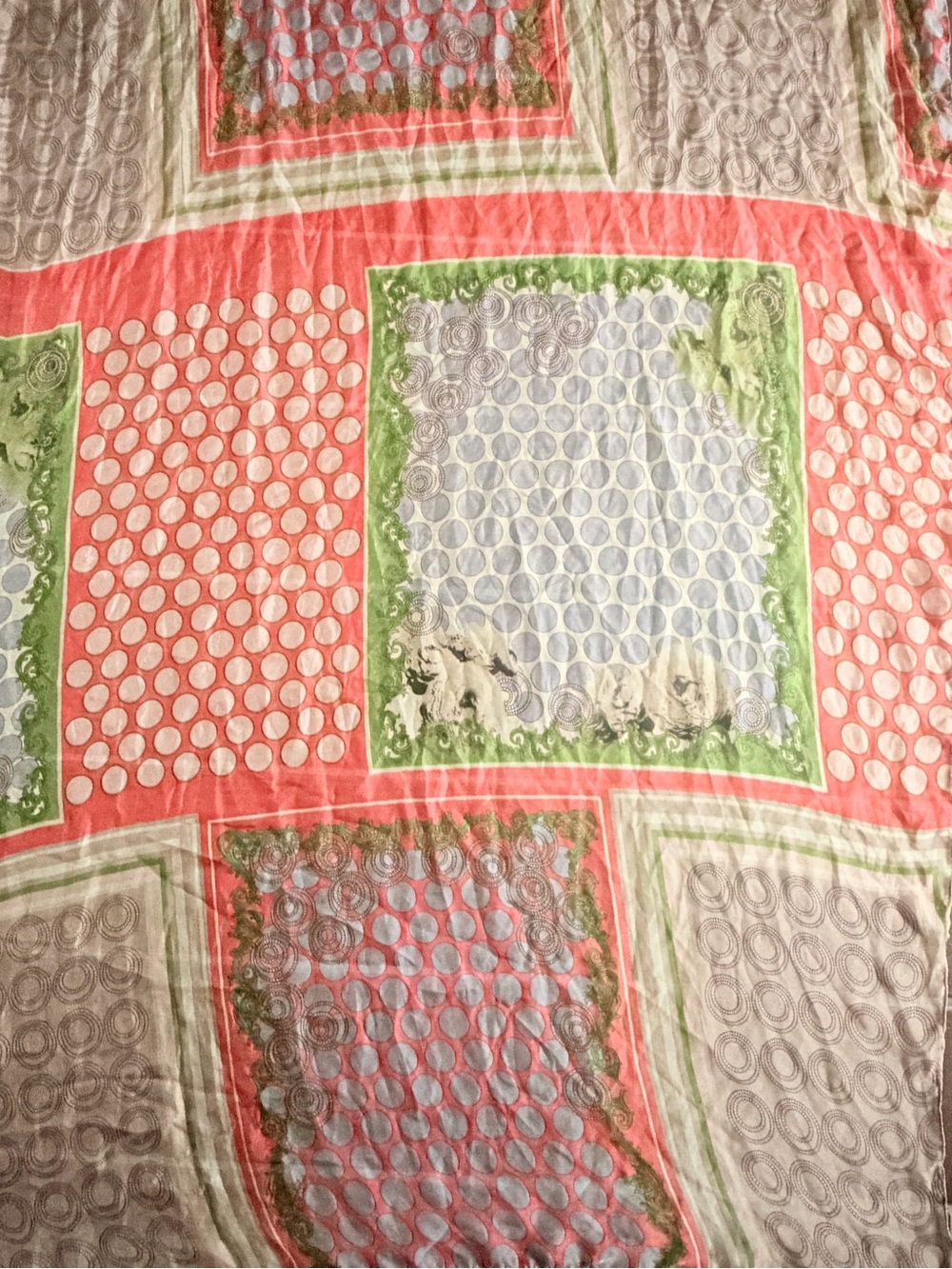 Lightweight Boho Shawl • Coral Green & Gray Print Scarf •Oversized Wrap - Picture 5 of 8